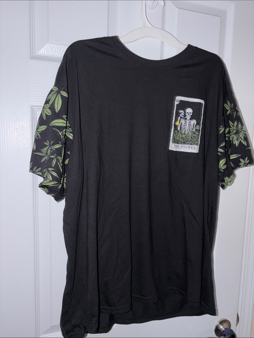 Black Graphic Tee with Green Leaf Sleeves - The Stoner Motif